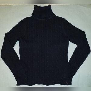 Polo Jeans Co. Ralph Lauren Black Cable Knit Turtleneck Sweater sz S